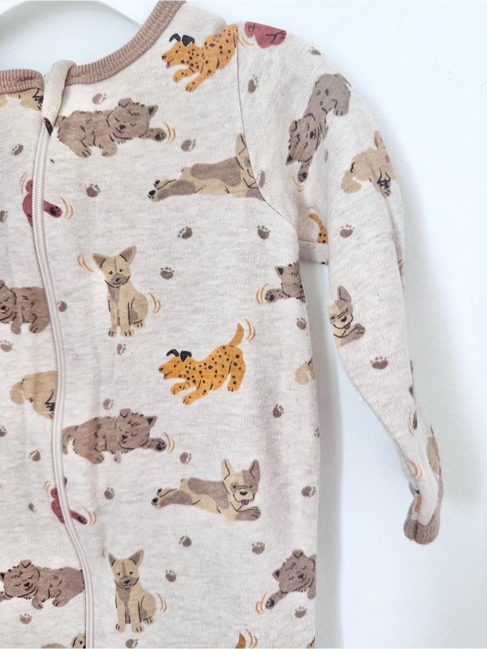 Brown Puppy Dog Print Footed One-Piece Zip  Size 3-6 Months